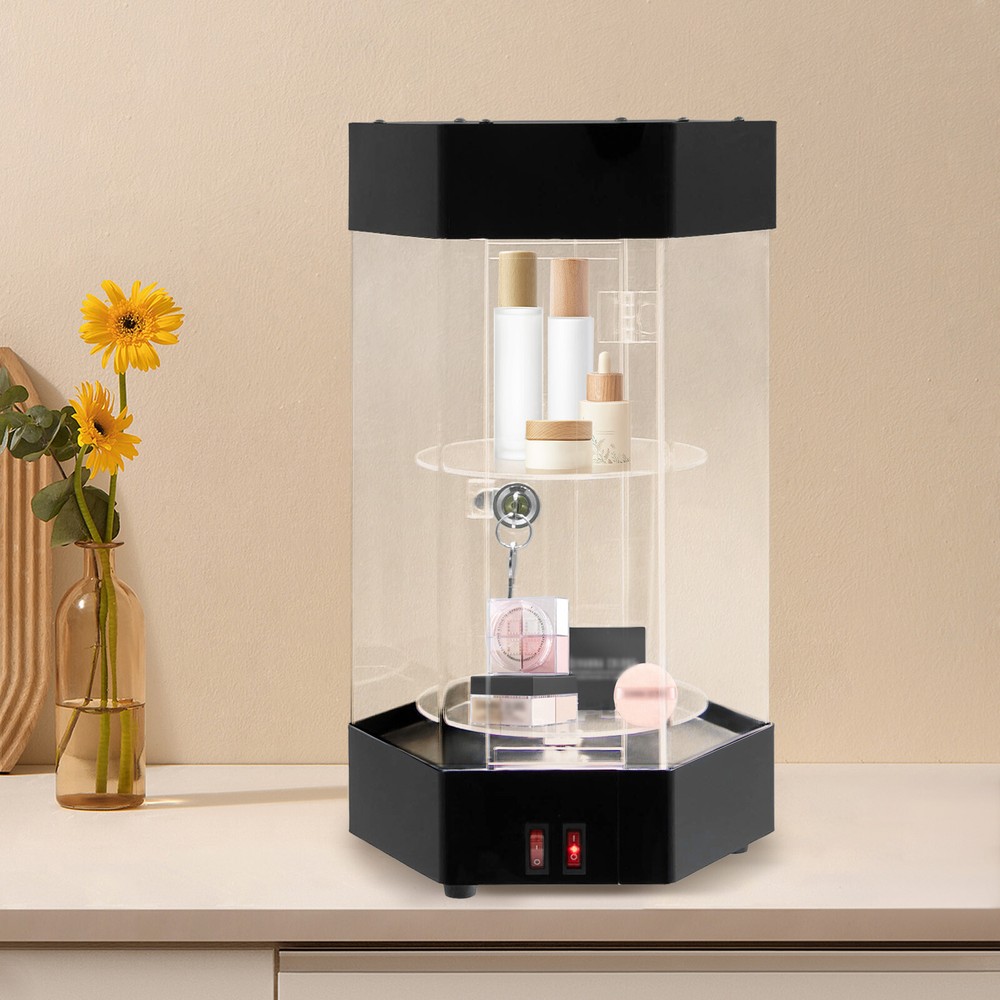 Electric Rotating Clear Display Case Hexagonal Display Case W/ 2 LED Lighting US