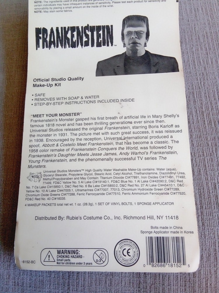 Universal Studios Monsters Frankenstein Official Studio Quality Makeup Kit - NOS