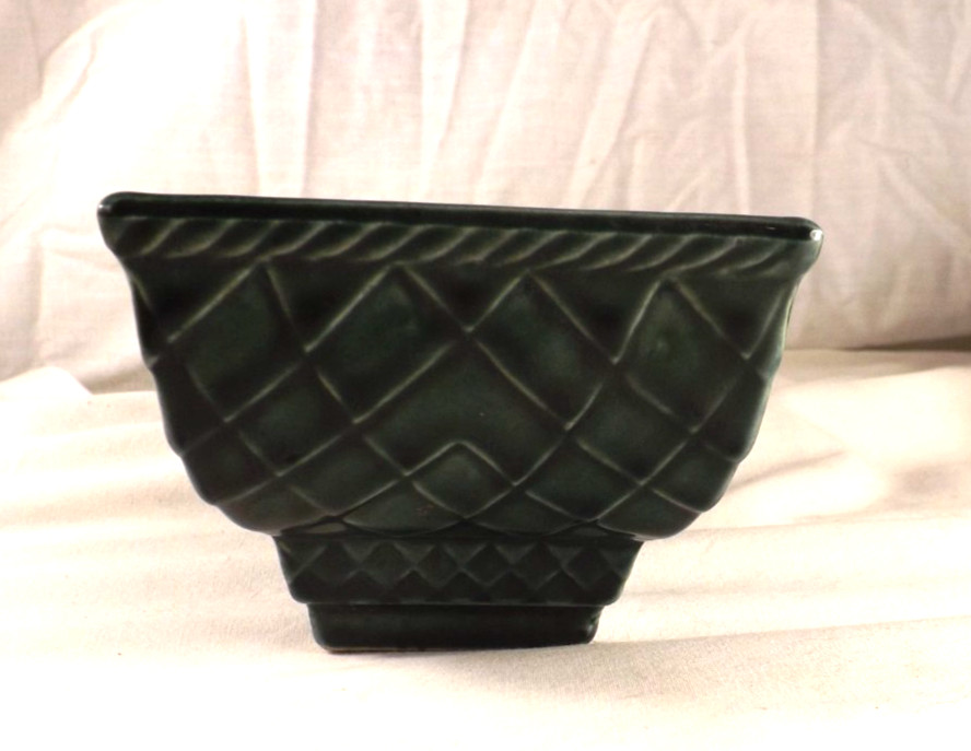 Dark Green Crosshatch Rectangular Footed Planter Bonsai USA Pottery 404