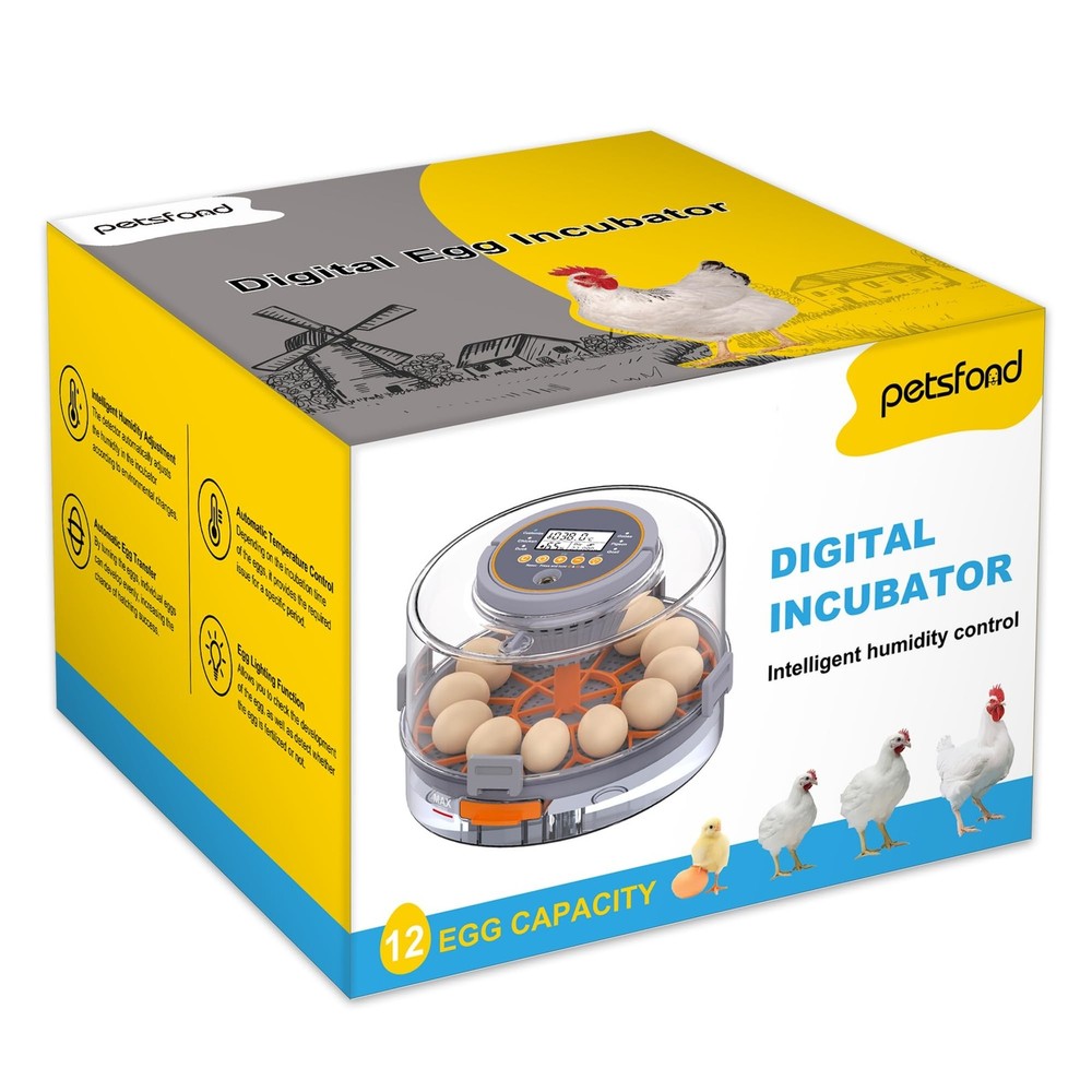 12 Egg Incubator with Automatic Egg Turning and Humidity Control, Intelligent...