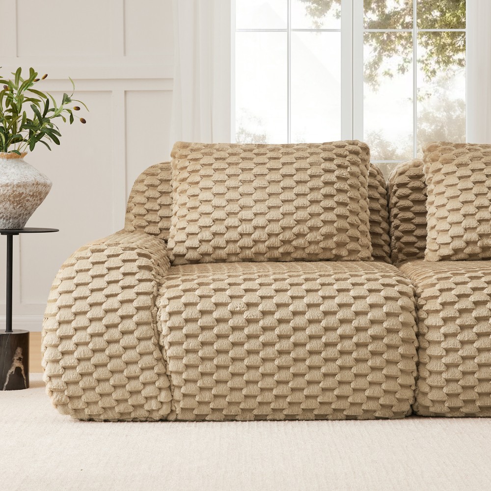 146" U-Shaped Flannelette Modular Sectional Sofa w/ Ottoman, Light Camel