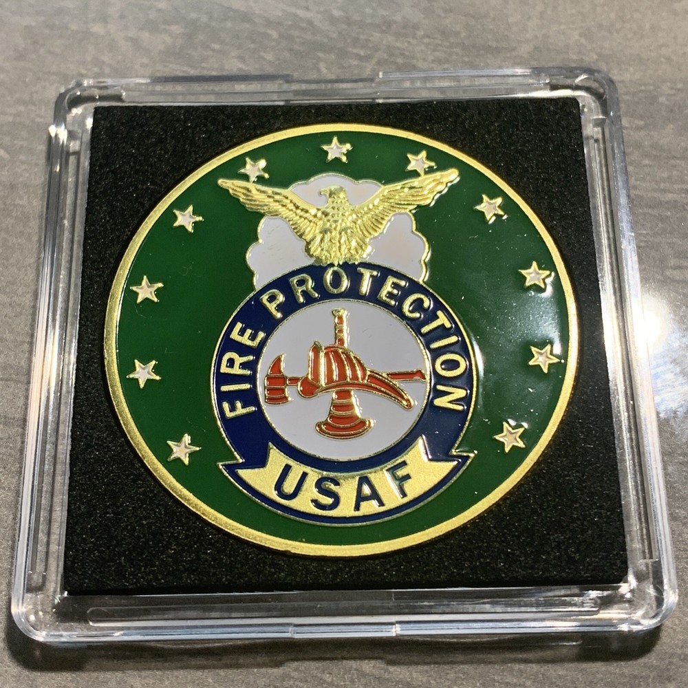 Air Force FIRE PROTECTION Challenge Coin -MILITARY FIREFIGHTER - w/Case!