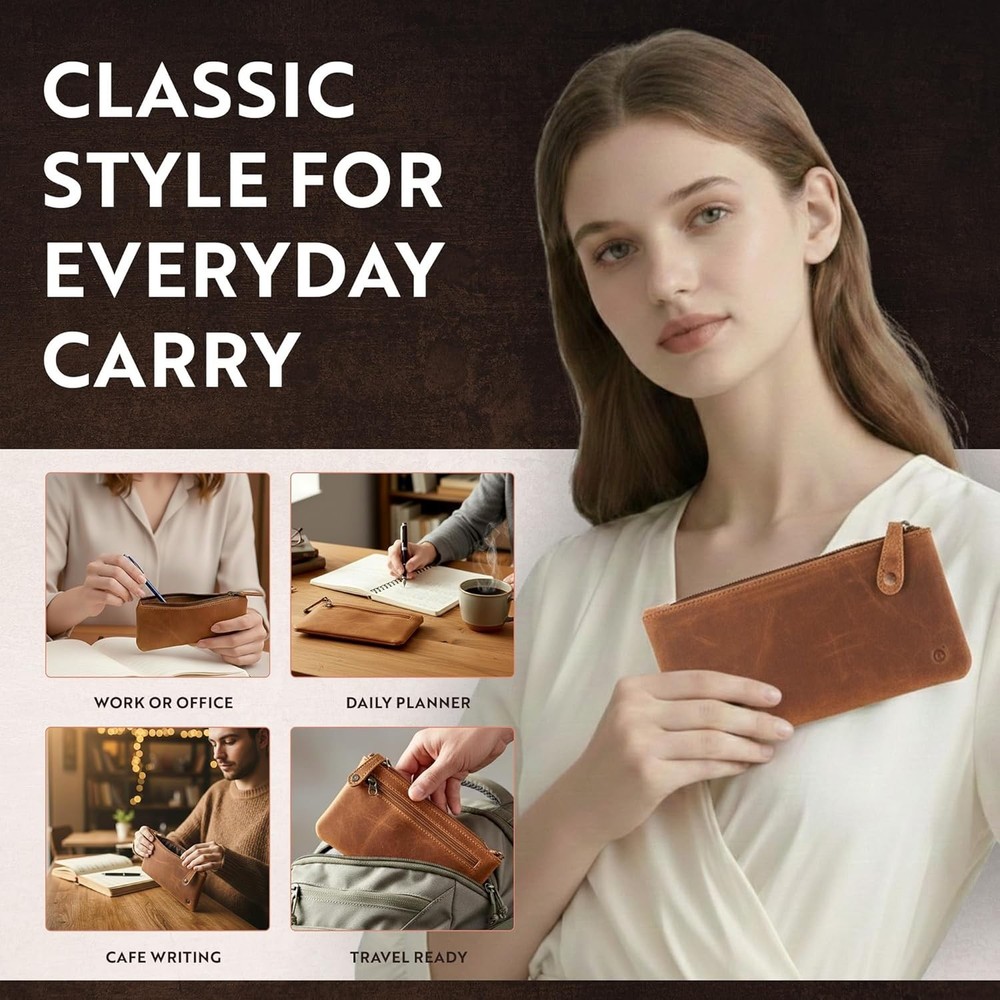Luxurious 8" x 4" Leather Pen Case with Secure Closure - Ideal for Professionals