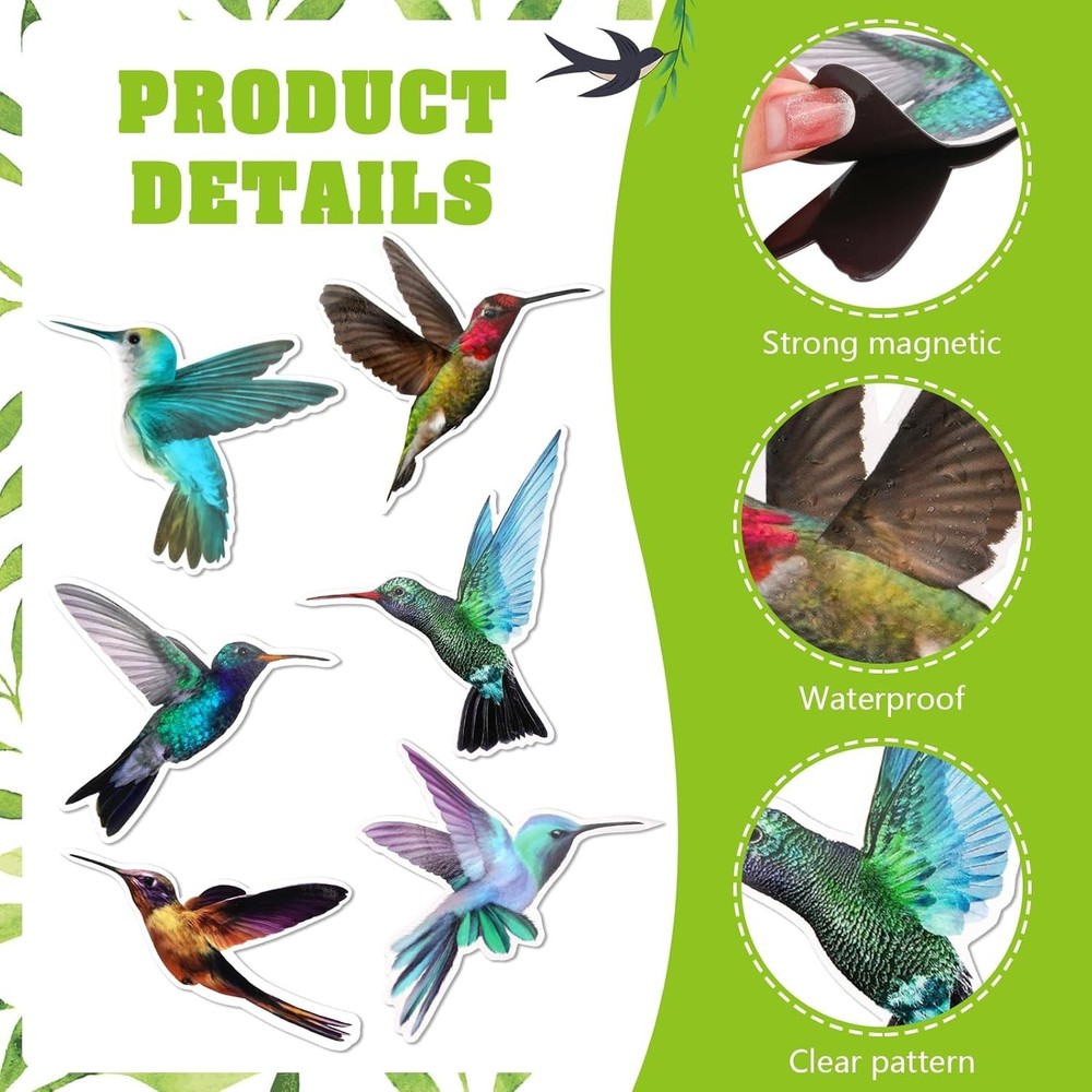 Charming Hummingbird Magnets for Screen Doors - 12 Pieces, Easy Installation