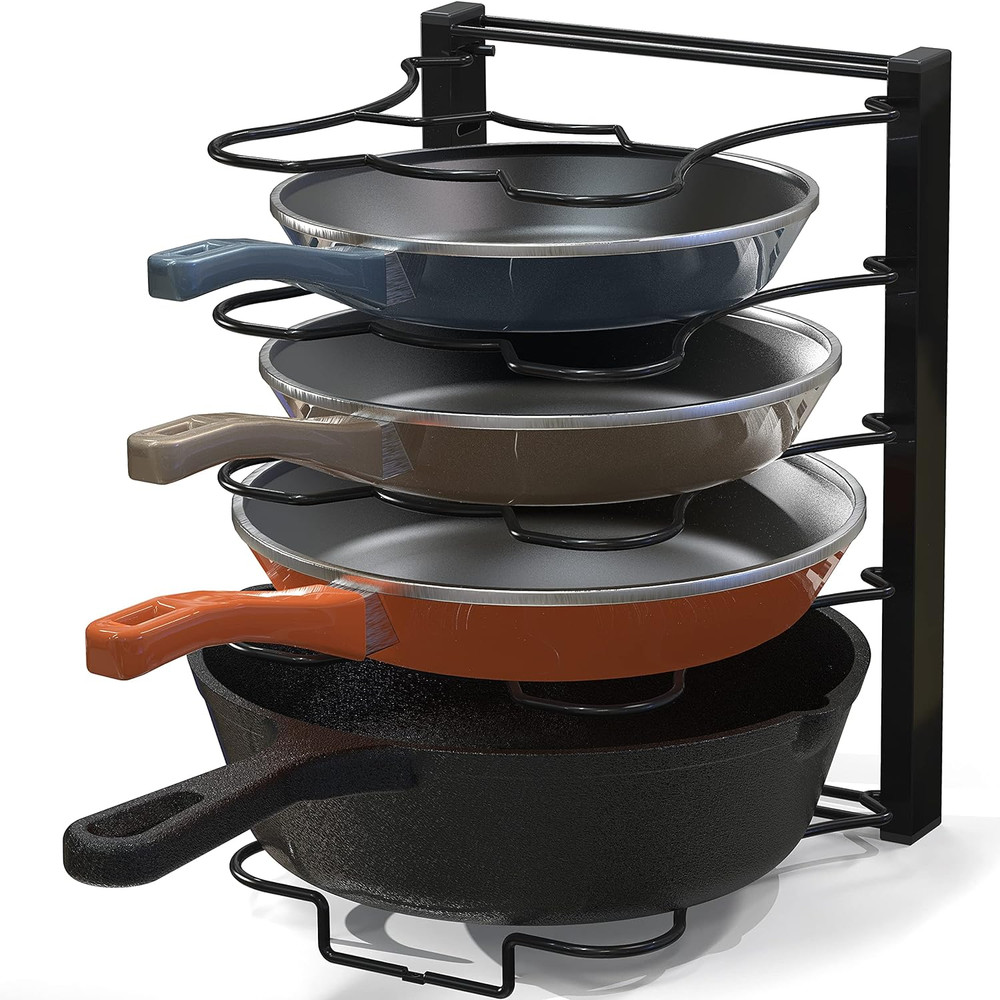 Heavy-Duty Pan Organizer - 5-Tier Rack for Cast Iron Skillets - Easy Storage