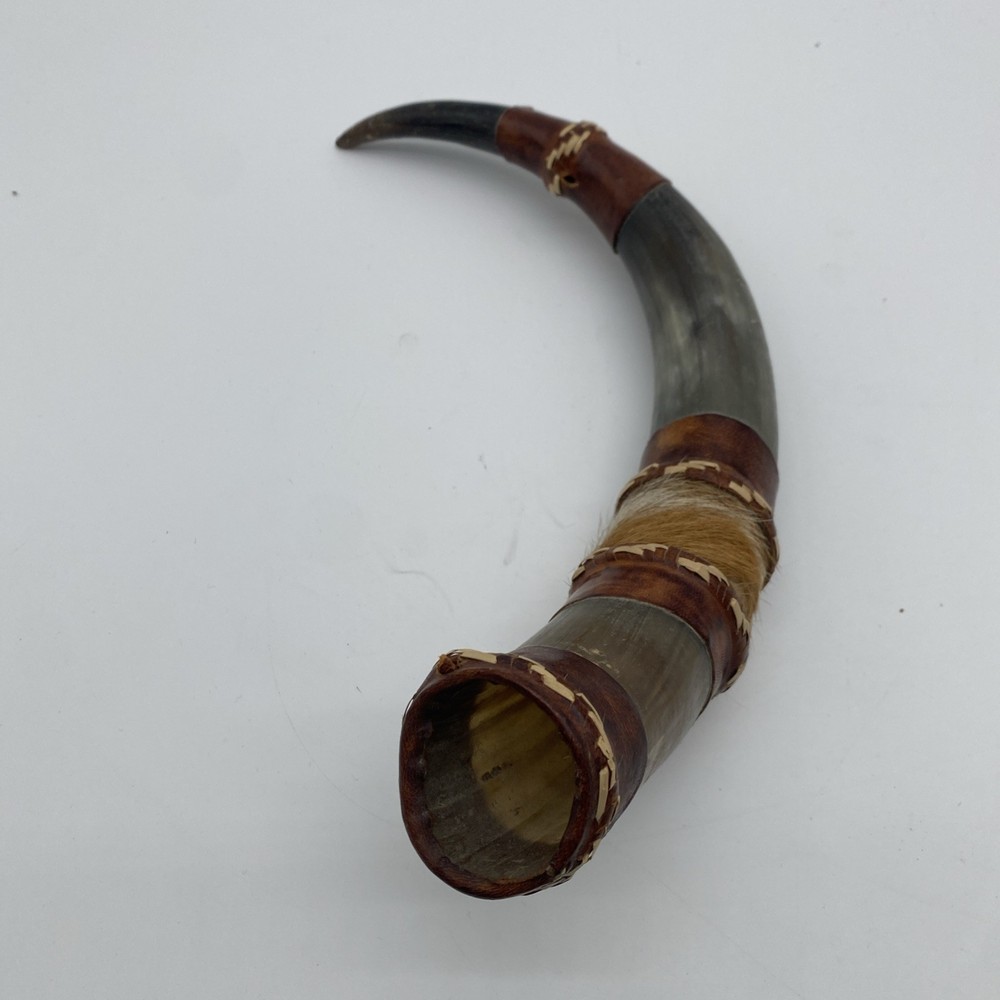 Vintage Powder Horn Muzzleloader with Leather Straps Hand Crafted