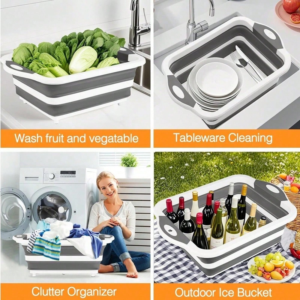 Collapsible Cutting Board - Foldable Multi-function Dish Tub - Washing and Drain
