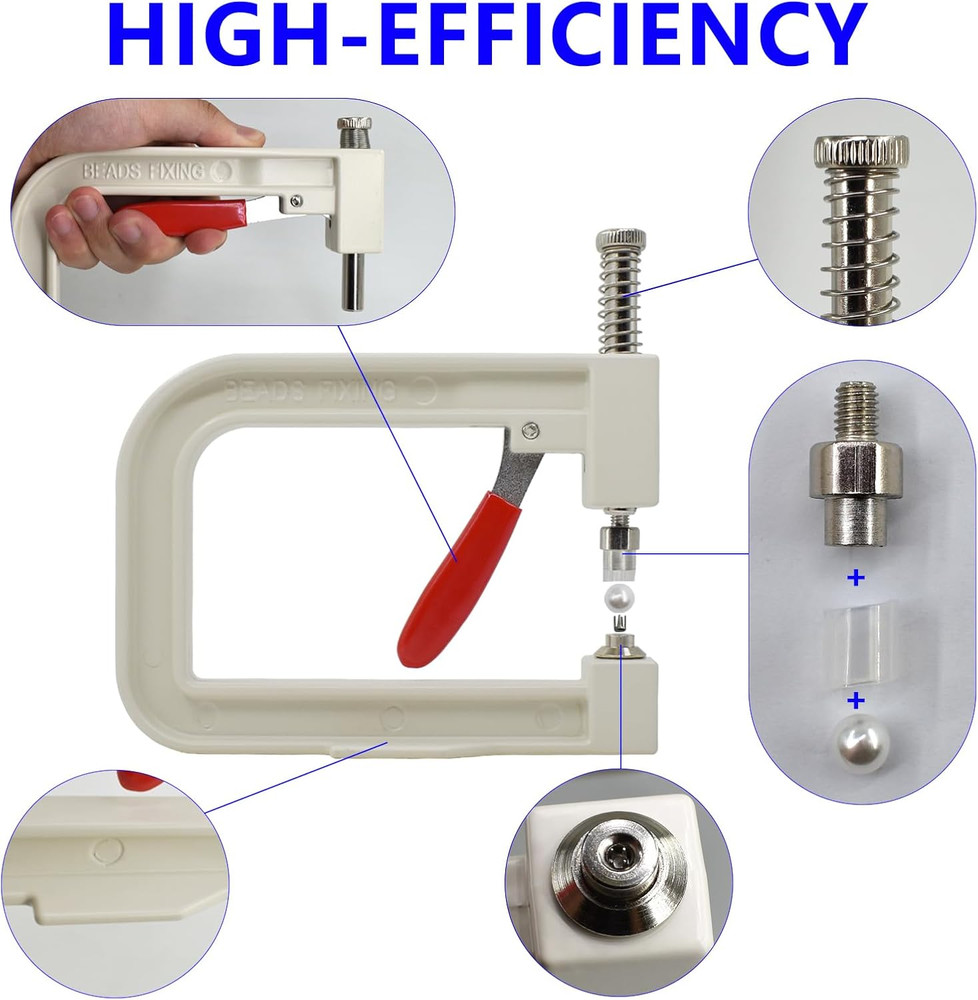 Pearl Setting Tools Hand Press Machine with Colorful Pearl Beads, Rivet Studs an