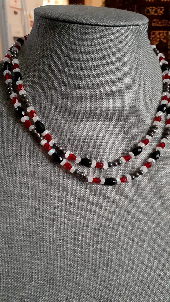 Red & Black Multi Bead Gemstone. 36" Can Double Up