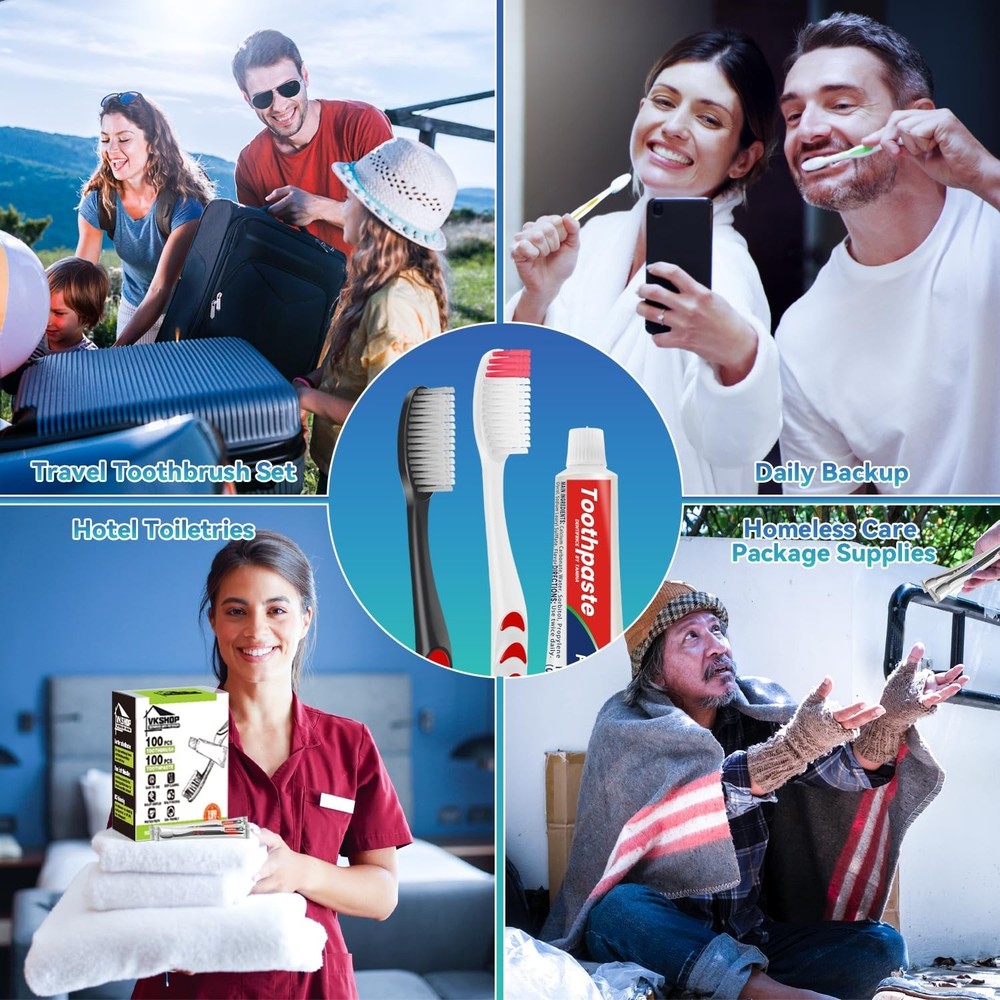 Disposable Toothbrush with Toothpaste, 12 Pack Individually Wrapped Travel To...