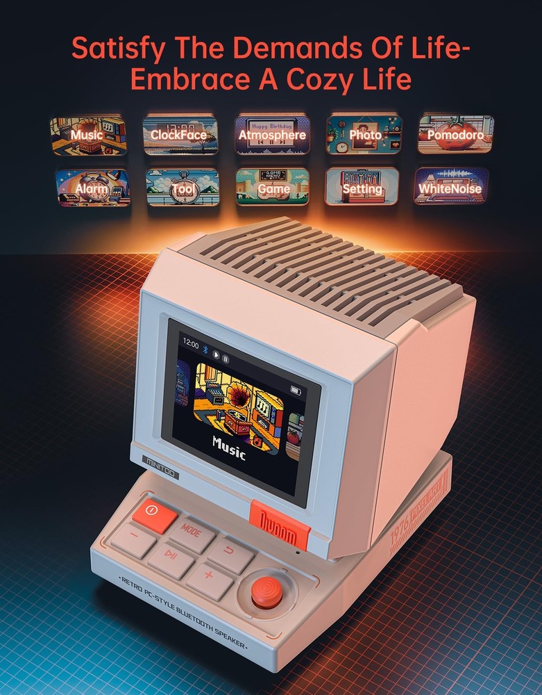 Divoom MiniToo Retro PC-Style Computer Speaker, Smart Pixel Screen with Beige