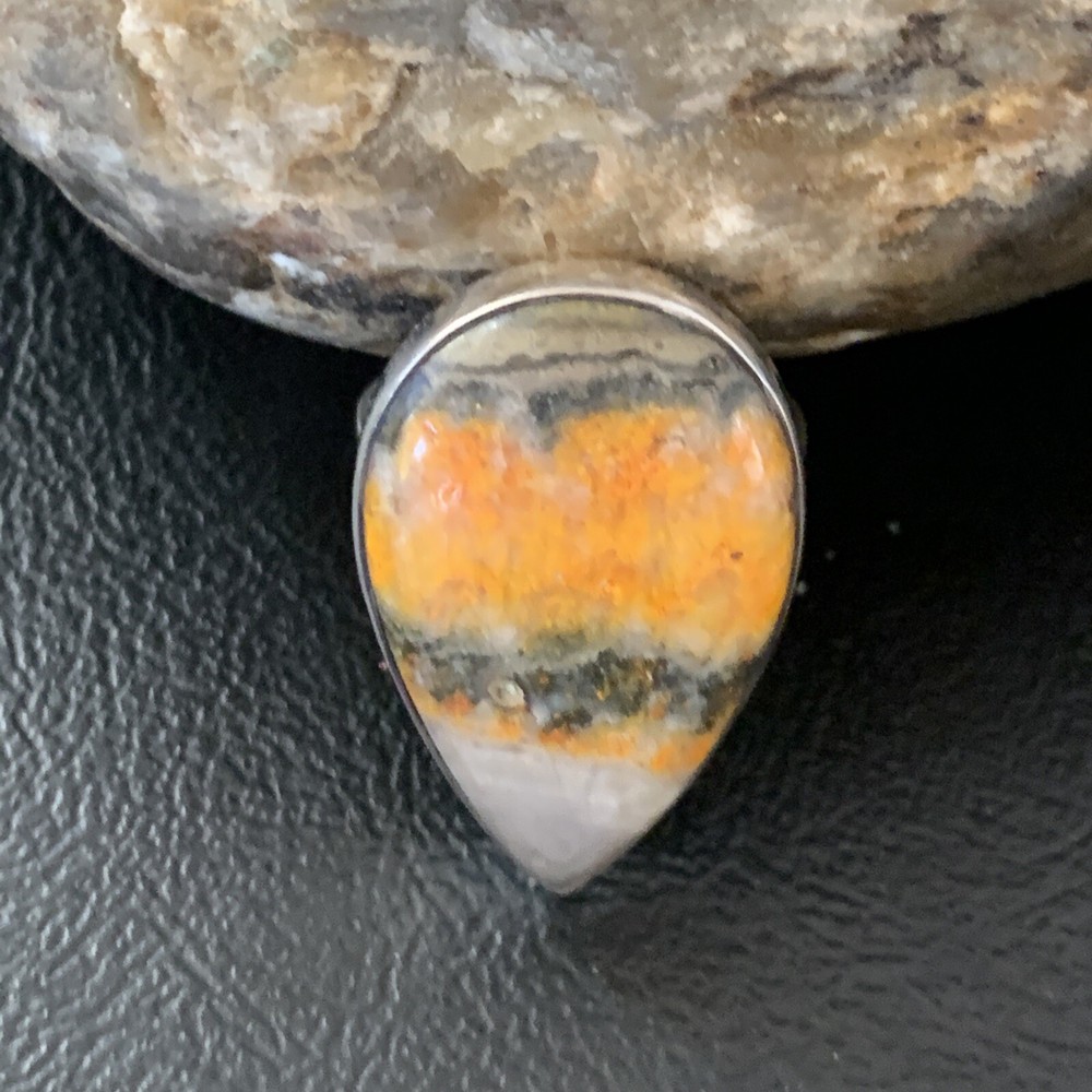 Bumble Bee Jasper Navajo Sterling Silver Ring Size 8 Adjustable 11546
