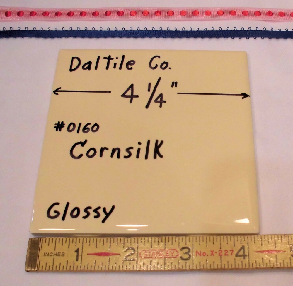1 pc. *Light Yellow - Cornsilk* Glossy Ceramic Tile 4-1/4"  by Daltile #160  NEW