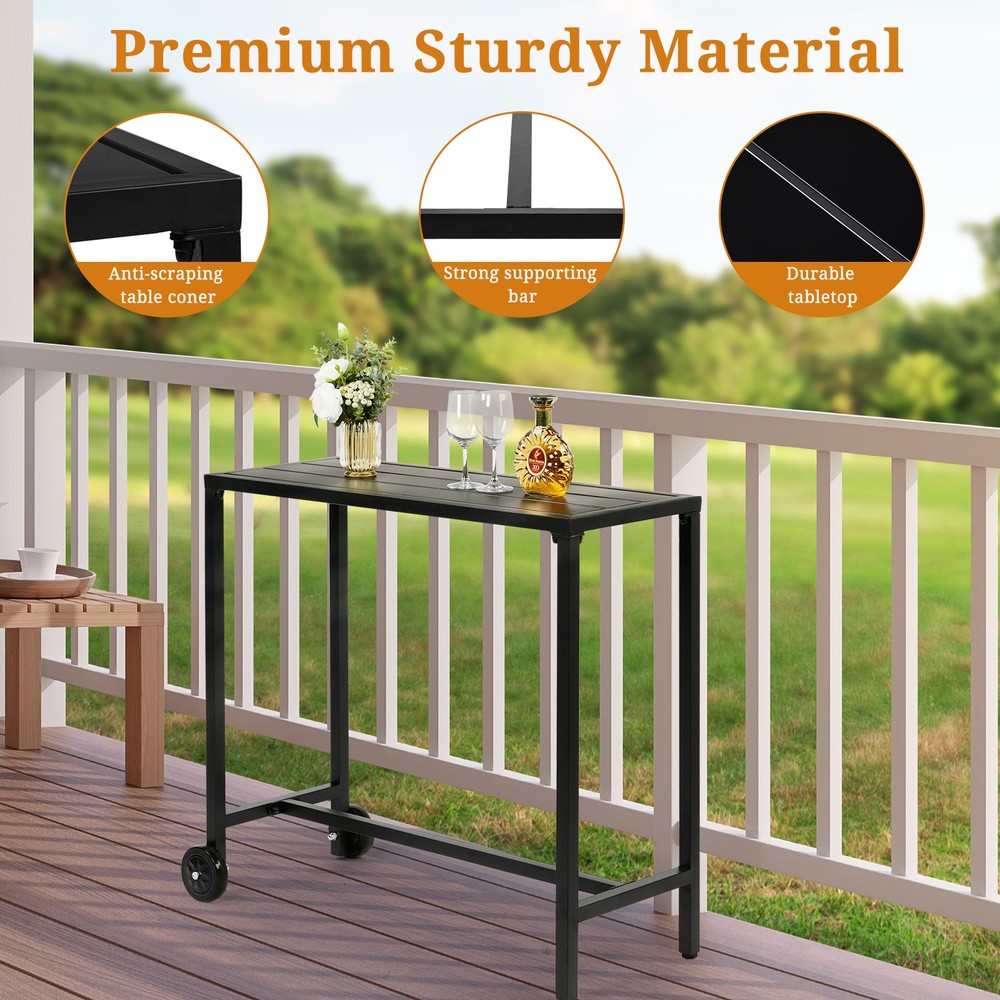 【Replace 92798956】40" Outdoor Bar Table with Wheels, Rectangle Narrow