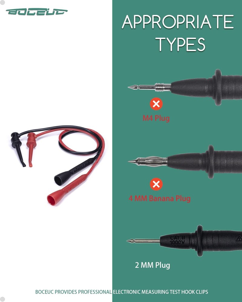 Mini Test Hook Clip with 2mm Jack Fits 2mm Probe Multimeter Easy Connection