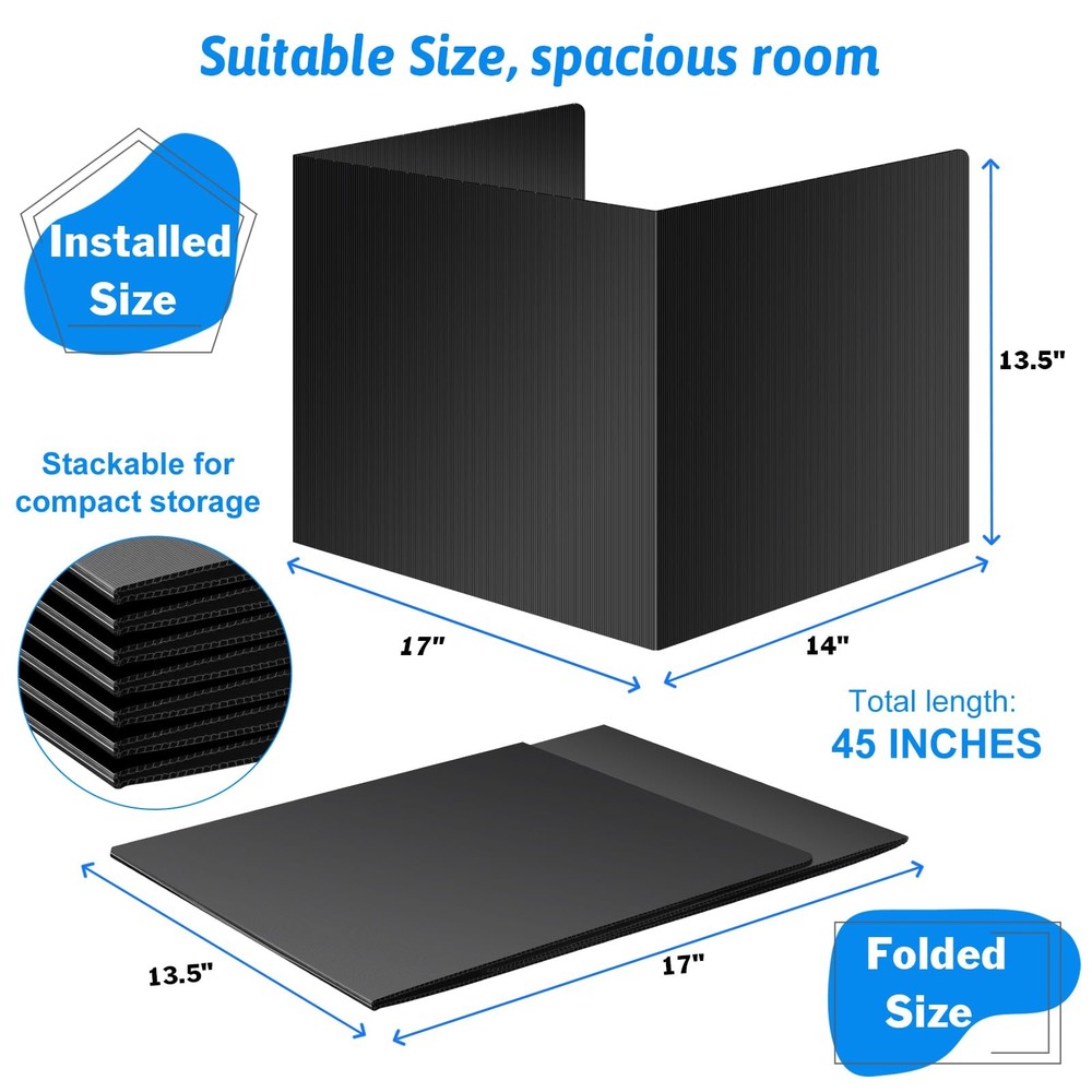 Desk Dividers for Students Waterproof Durable Plastic Study Carrel Black 6 Pack