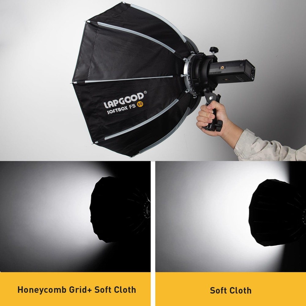 FS60 Softbox 60cm Softboxes, Quick Release Foldable Softbox with Honeycomb Gr...