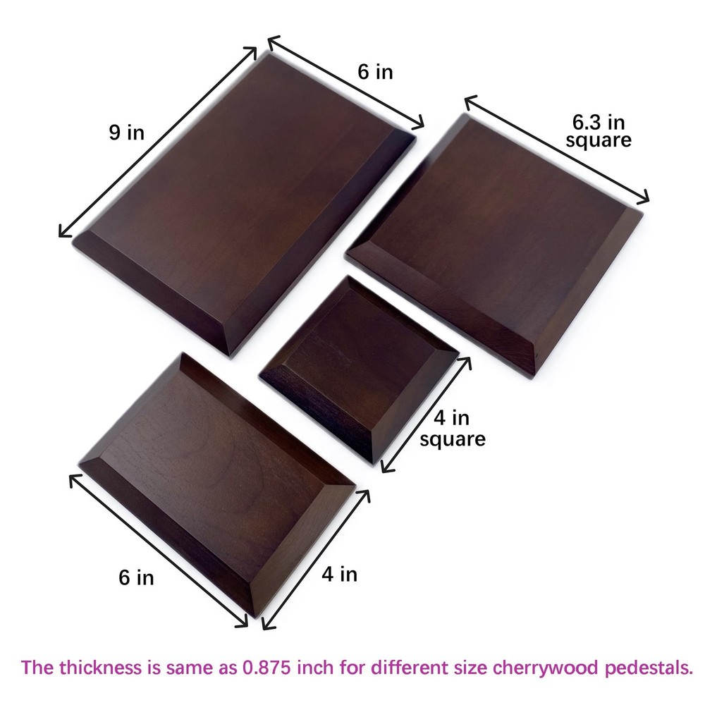 Dark Brown Solid Cherrywood Pedestal, Rectangular Wood Display Base with Beve...