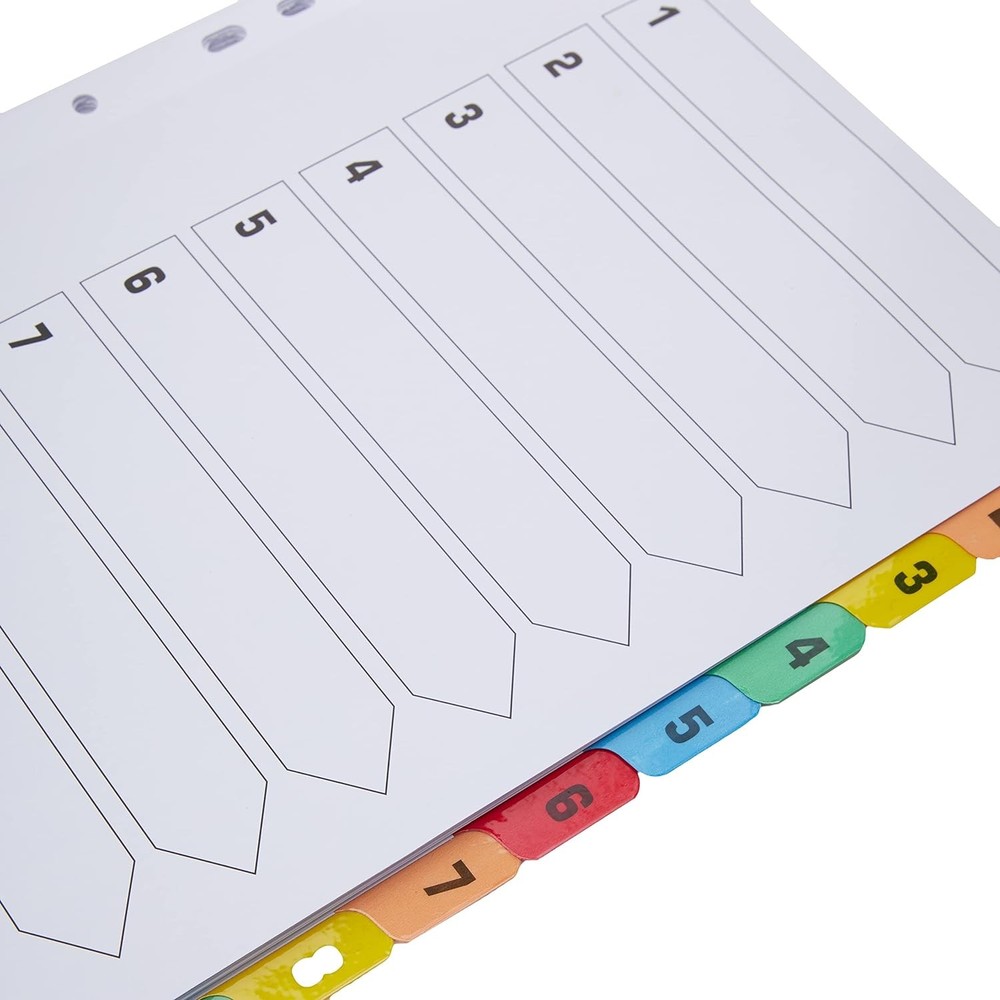 Q-Connect 1-10 Index Multi-punched Reinforced Board Multi-Colour Numbered Tabs A