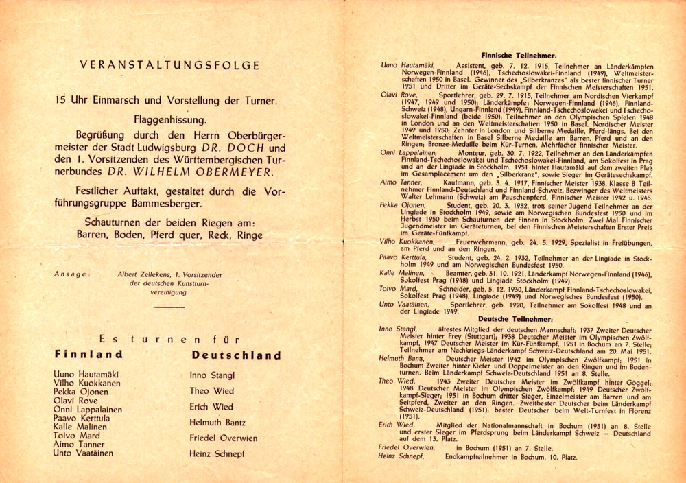 1951 Physical Ed Dept Gymnastics Program Finland Germany Ludwig Jahn Stadium