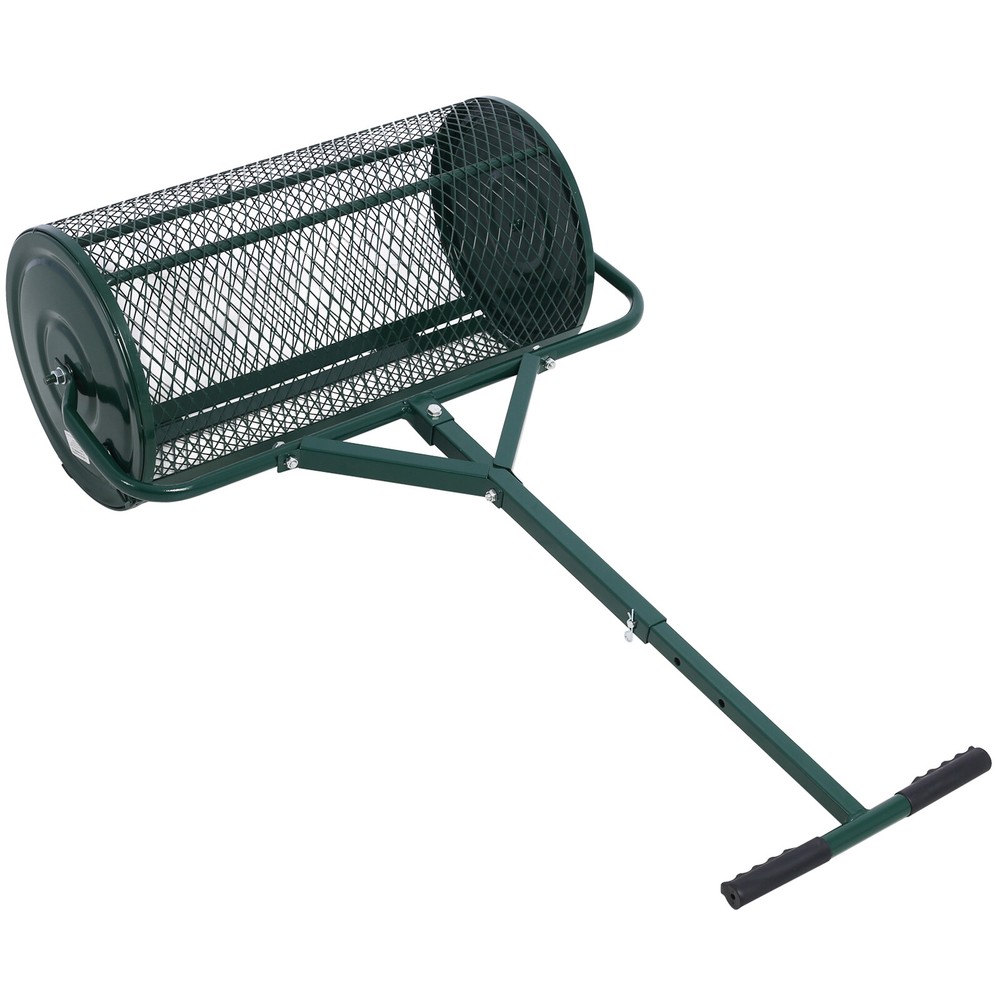 24" Compost Spreader Peat Moss Spreader Roller Lawn Spreader T shaped Handle USA