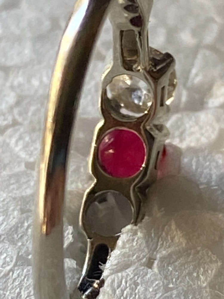 Garnet & Diamond Solid 18k White Gold 2 Stone Ring (MISSING ONE DIAMOND) size 6
