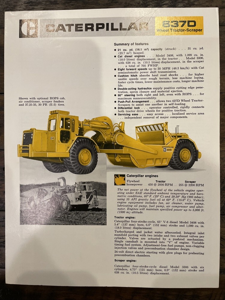 Caterpillar 637D Wheel Tractor-Scraper Brochure ‘75