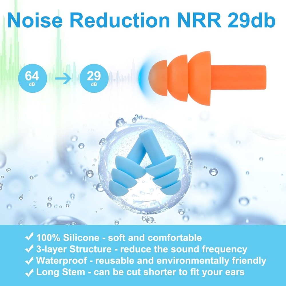 8pcs Reusable Silicone Ear Plugs Noise Cancelling Protector Study Sleep Swim