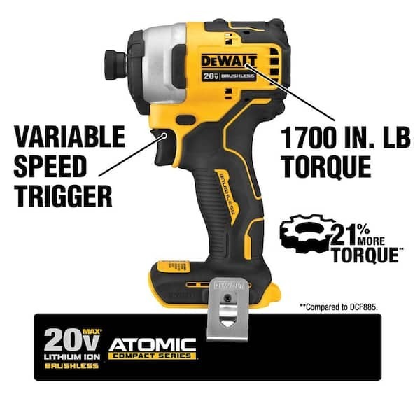 Dewalt DCF809 ATOMIC 20V MAX Cordless Brushless Compact 1/4 in. Impact Driver