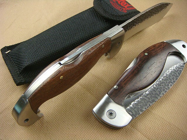 Vintage Handmake Folding Blade Back Lock Wood Handle Collection Knife Camping