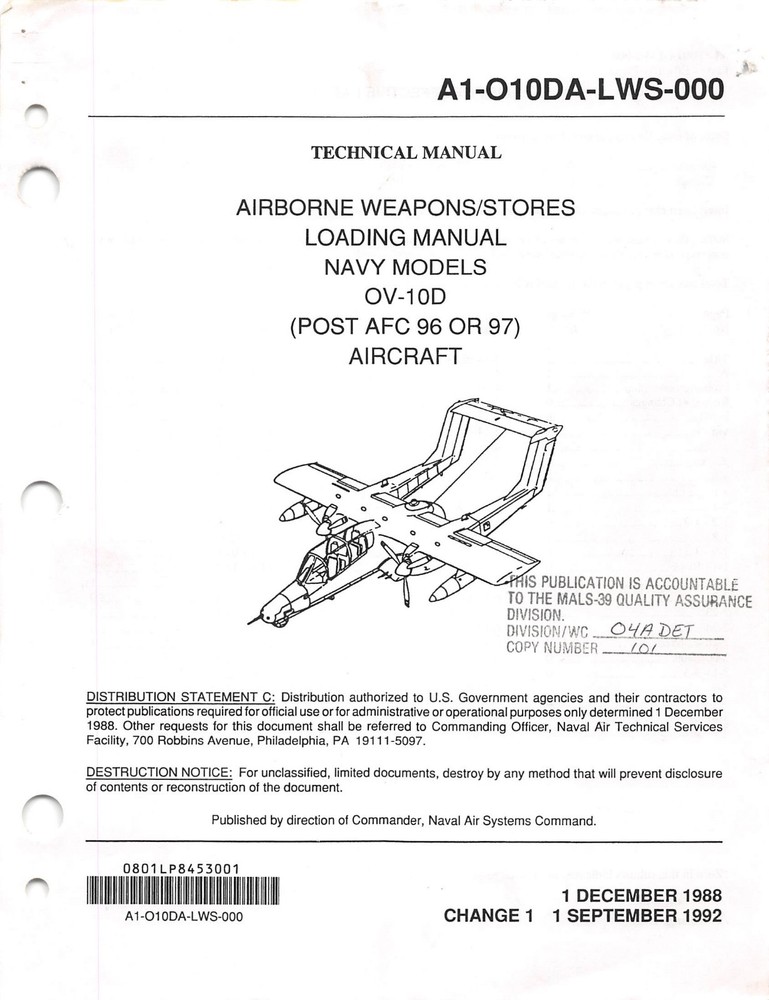 OV-10D 1992 Airborne Weapons/Stores Loading Manual Flight Manual - CD