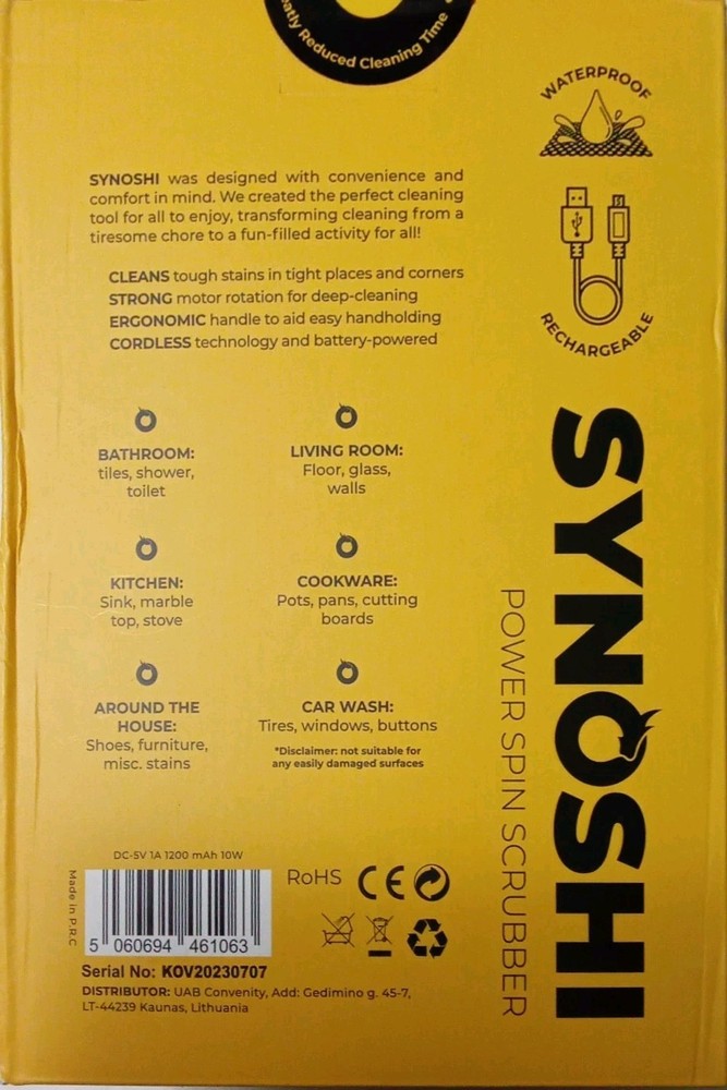 NWT Synoshi Rechargeable Battery Powered Spin Scrubber Sponge Head Cone Brush
