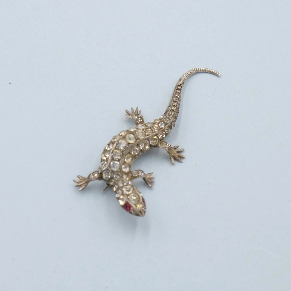 Antique Paste and Silver Lizard Brooch 1890s