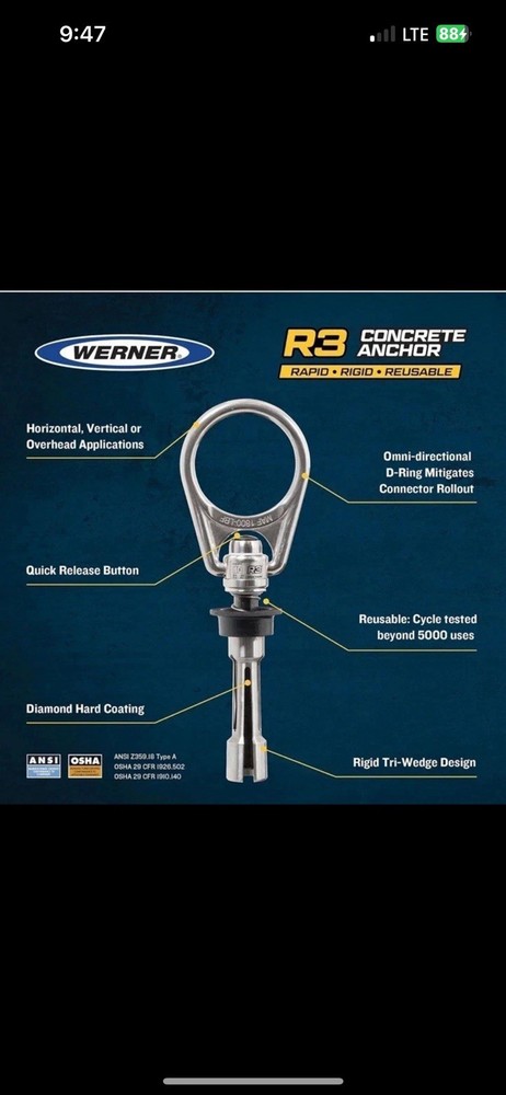 R3 Werner A510300 Reusable 5K Concrete Anchor