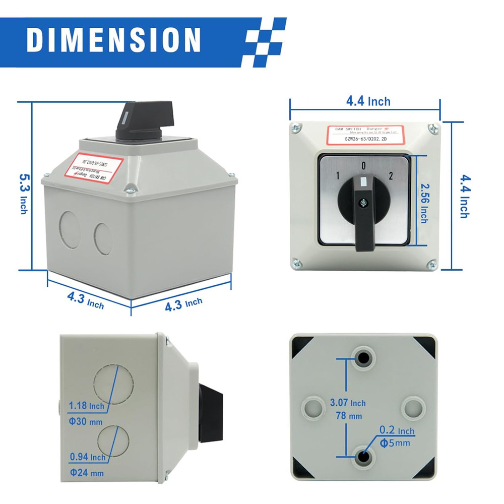 63A Rotary Changeover Switch with Master Switch Exterior Box, 660V 3 Position 2