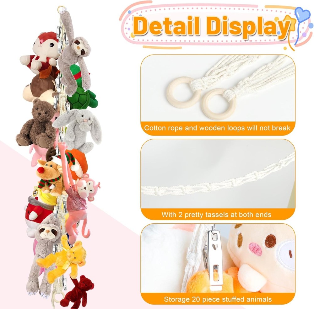 Stuffed Animal Storage Hammock Corner - Hanging 1pc Beige