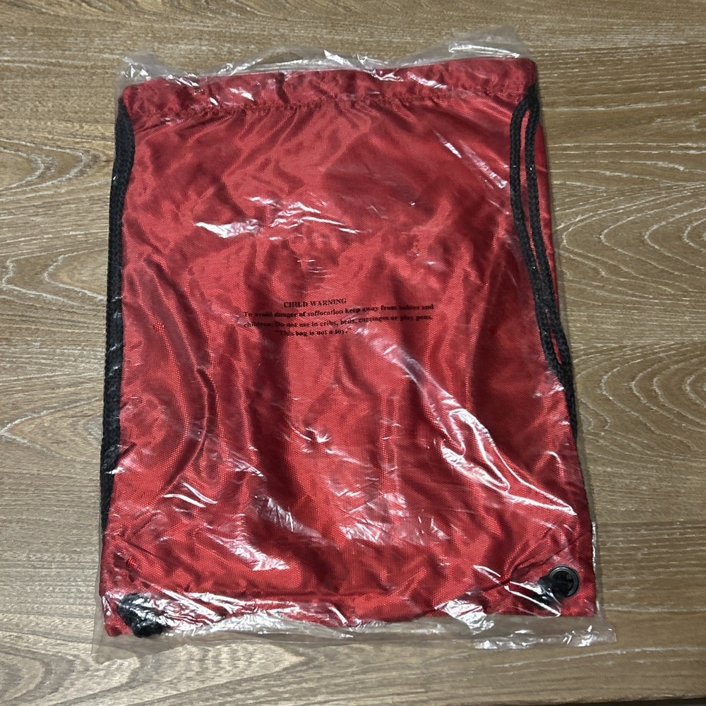 New Select Nylon & Mesh Drawstring Backpack w/Zipper Pocket Red
