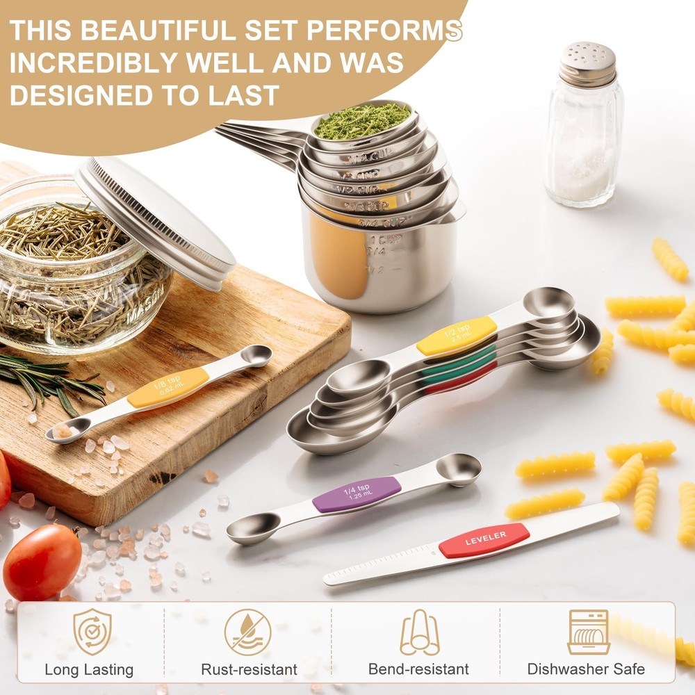 Stainless Steel Measuring Cups & Spoons Set, Kitchen Tools Nesting Measuring ...