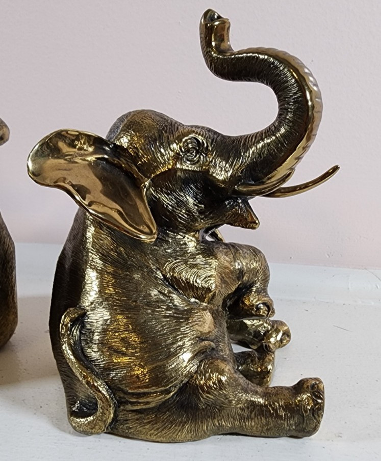 Vintage Elephant Bookends Gold Tone