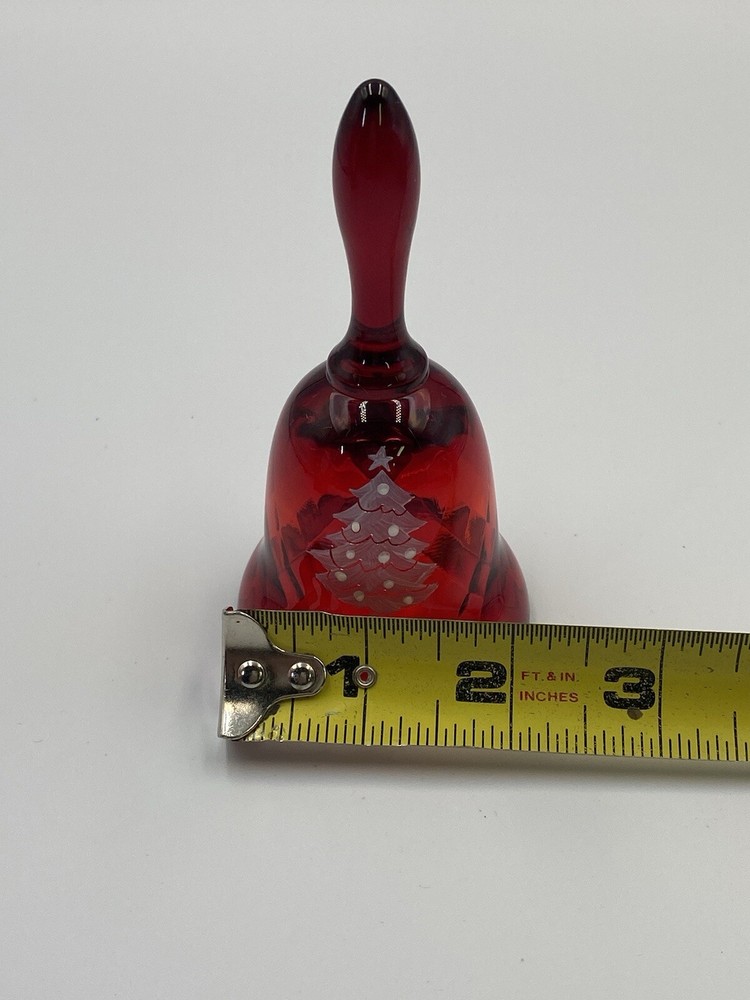 Fenton Hand Painted Red Christmas Bell In Box Missing Clapper 4 1/4” Signed