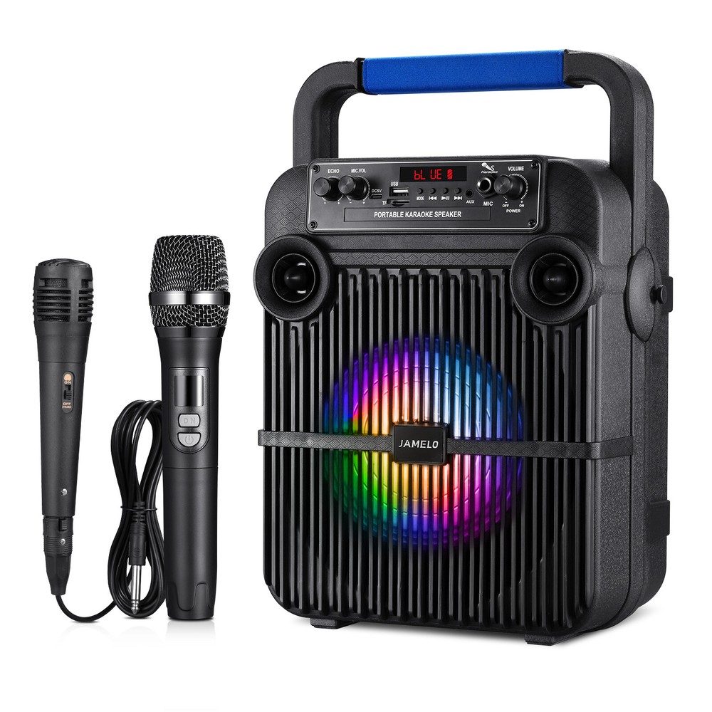 JAMELO Karaoke Machine Portable Bluetooth Speaker with Wireless Microphone
