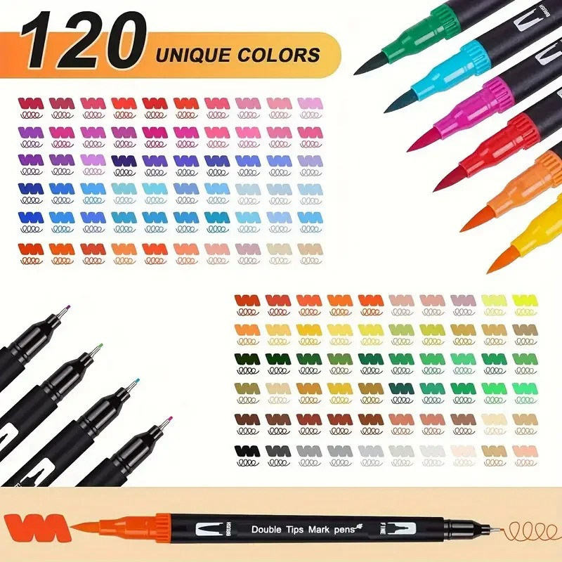120 Colour Brush Dual Tip Art Markers With Case
