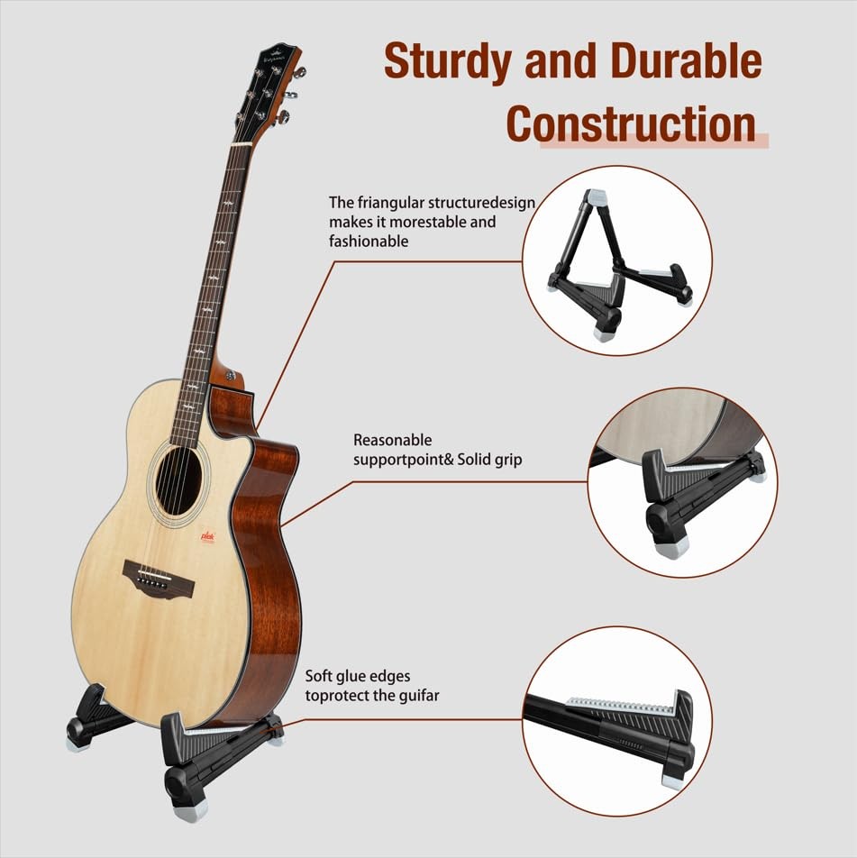 Adjustable, Folding Guitar Stand for Acoustic, Classical, Electric Guitars, B...
