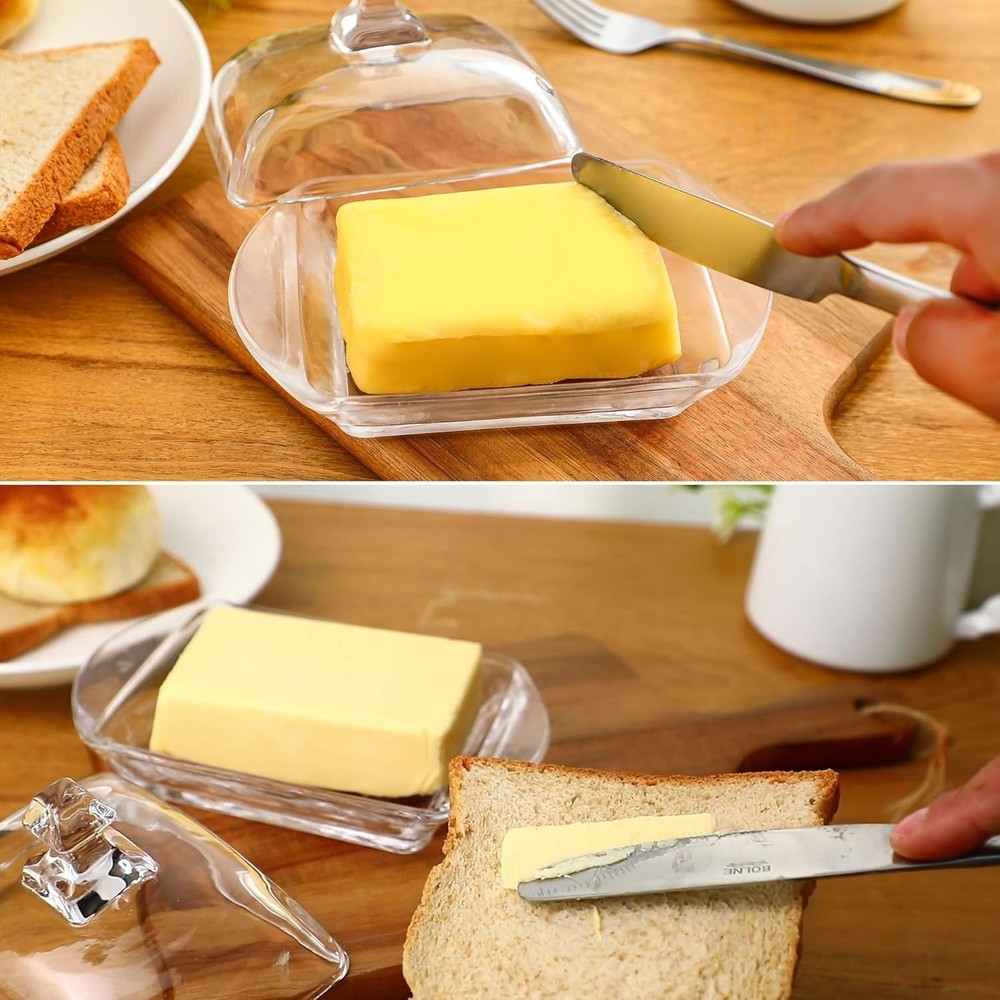 Stylish Clear Butter Dish with Lid & Easy Pull Handle - Elegant Kitchen Storage