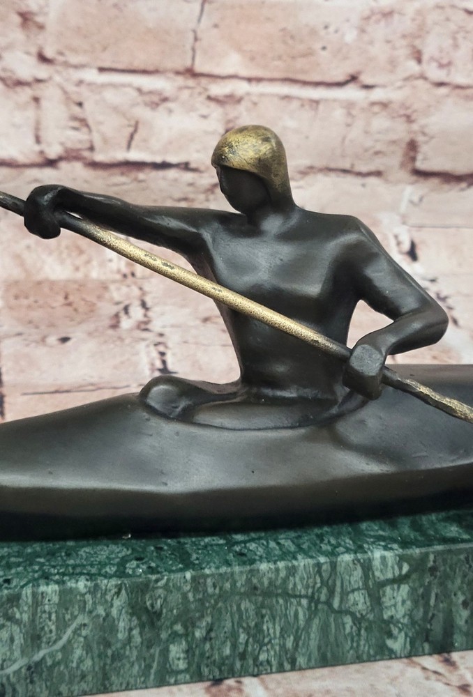 100% Solid Bronze by Lost Wax Method Man Canoer Mid Century Masterpiece Artwork
