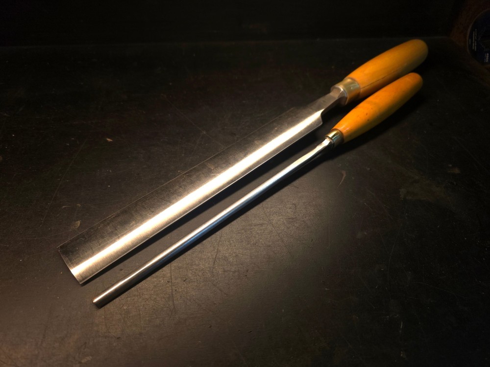 Pair of NOS Stormont Long Pairing Gouges W/ Boxwood Handles