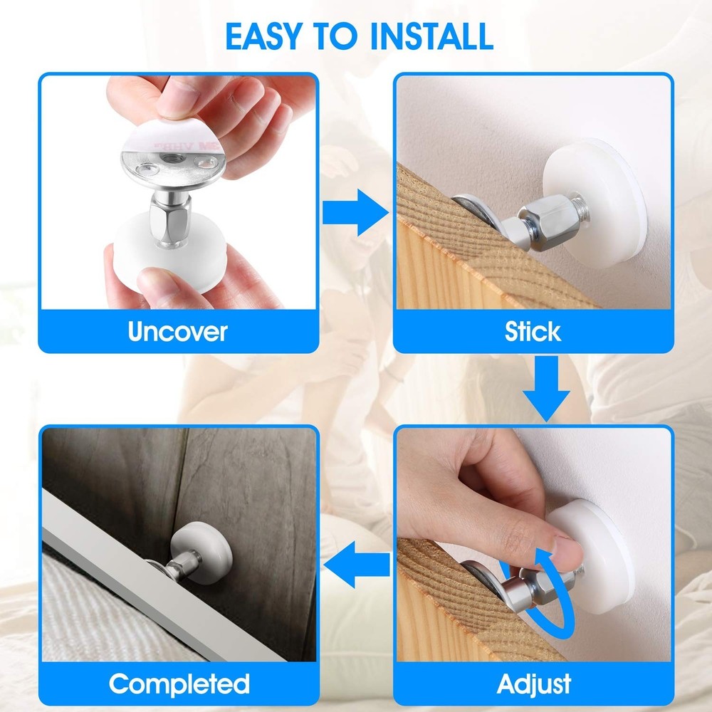 4PCS Adjustable Threaded Bed Frame Anti-Shake Tool (Upgraded), Headboard Stop...