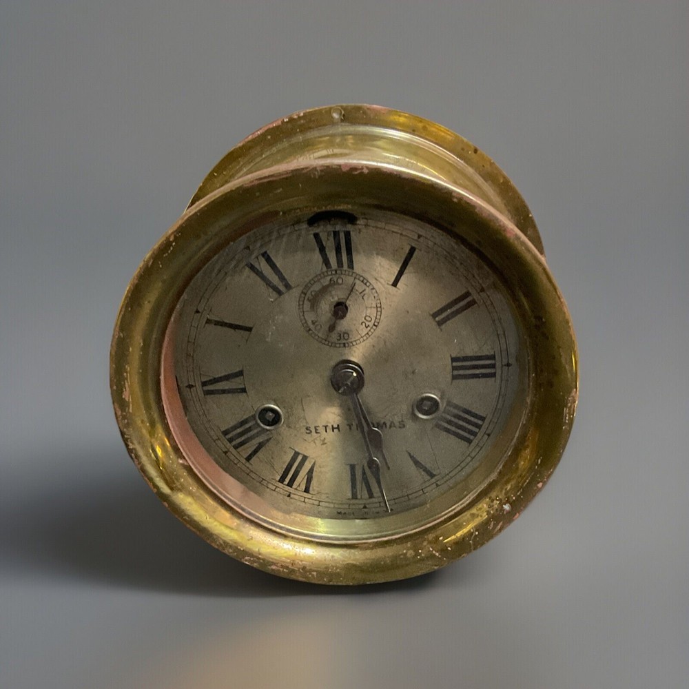 Vintage Seth Thomas Ships Clock With Scratched Face Runs Great