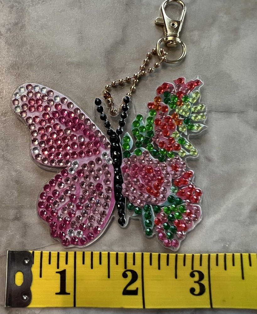 Diamond Painted Keychain / Ornament Pink Butterfly