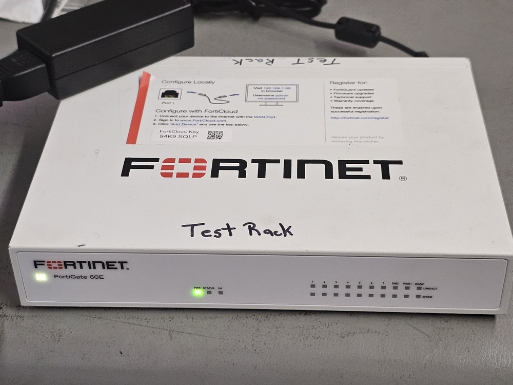 Fortinet Fortigate-60E Network Security Firewall Initialized FG-60E w/Adapter
